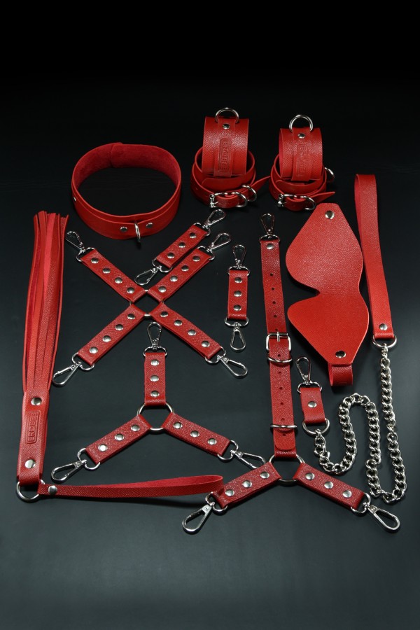Erobee BDSM Set 13 Parça Vegan Deri Origin Serisi - Kırmızı 