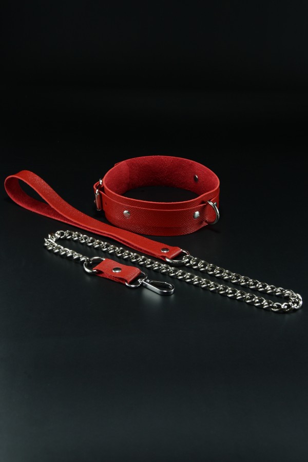 Erobee Fantazi Tasması | Zincirli Choker | Premium Vegan Deri Origin Serisi - Kırmızı