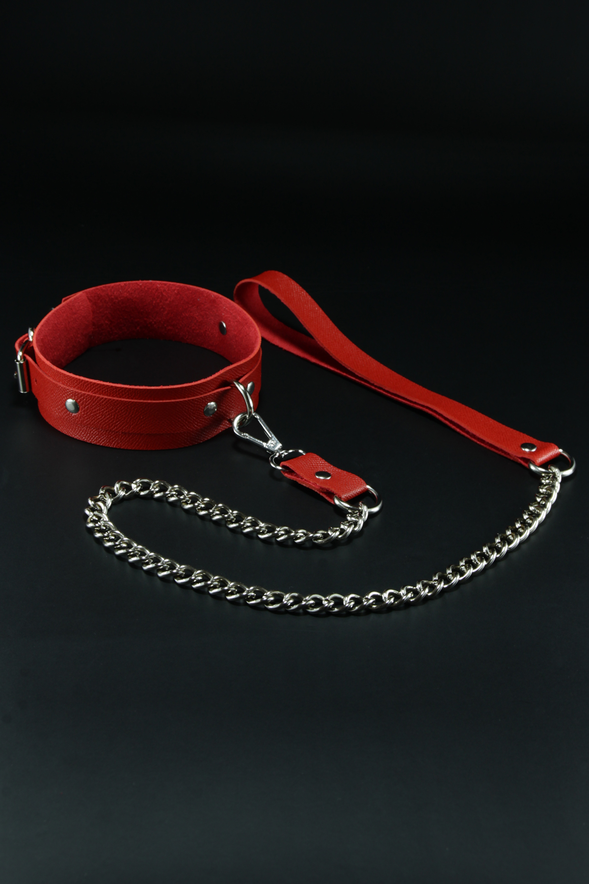Erobee Fantazi Tasması | Zincirli Choker | Premium Vegan Deri Origin Serisi - Kırmızı