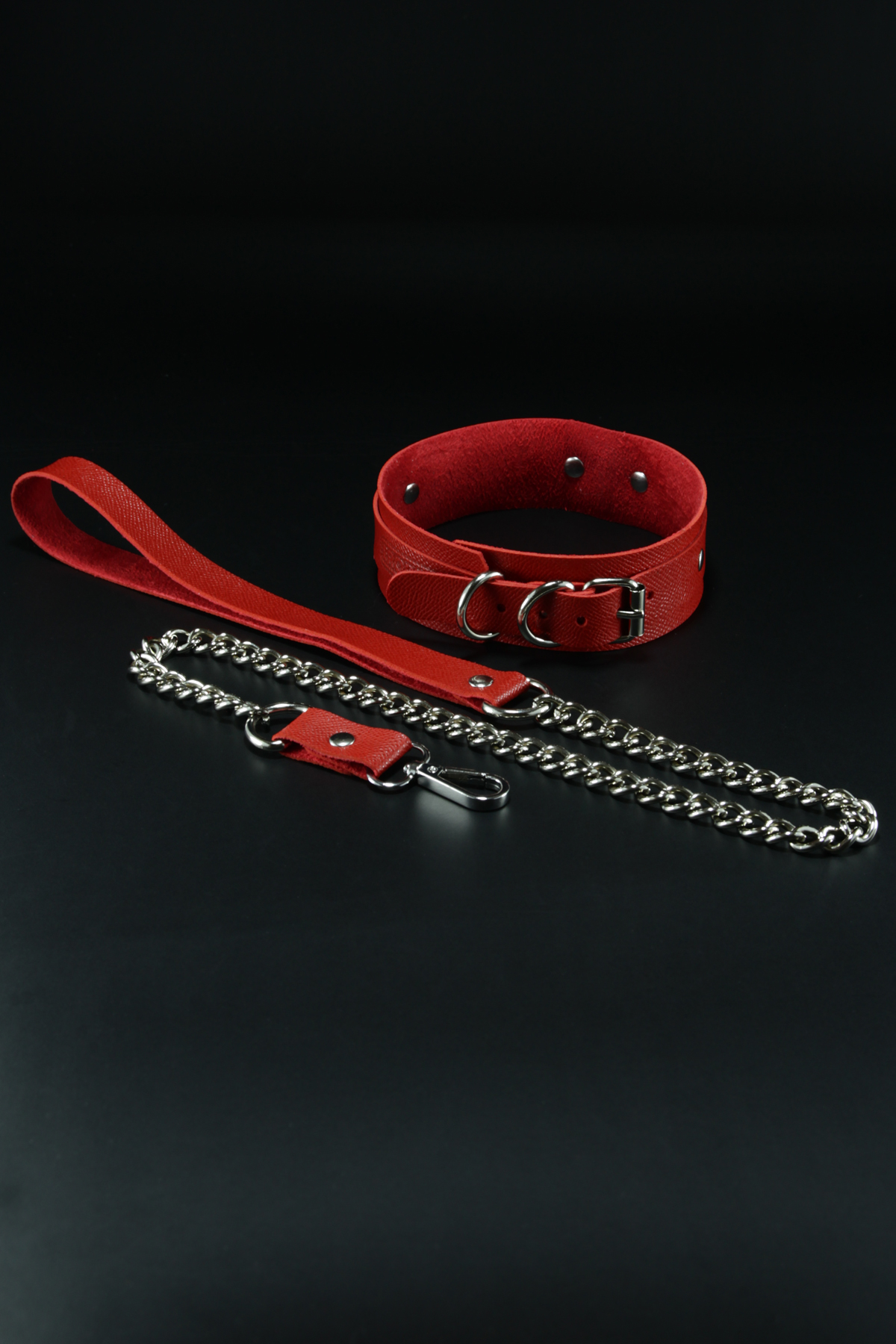 Erobee Fantazi Tasması | Zincirli Choker | Premium Vegan Deri Origin Serisi - Kırmızı