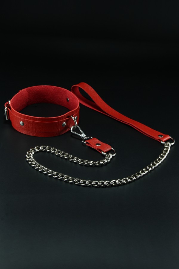 Erobee Fantazi Tasması | Zincirli Choker | Premium Vegan Deri Origin Serisi - Kırmızı