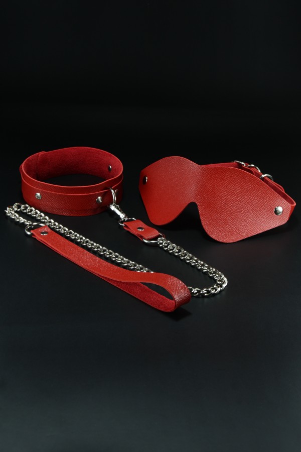 Erobee Fantazi Tasması & Zincirli Choker | Premium Vegan Deri Origin Serisi - Kırmızı