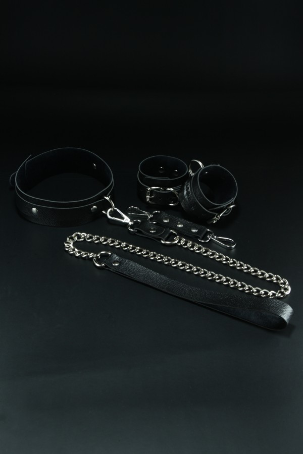 Erobee Fantazi Kelepçe & BDSM Tasma İkili Set | Premium Suni Deri Origin Serisi - Siyah