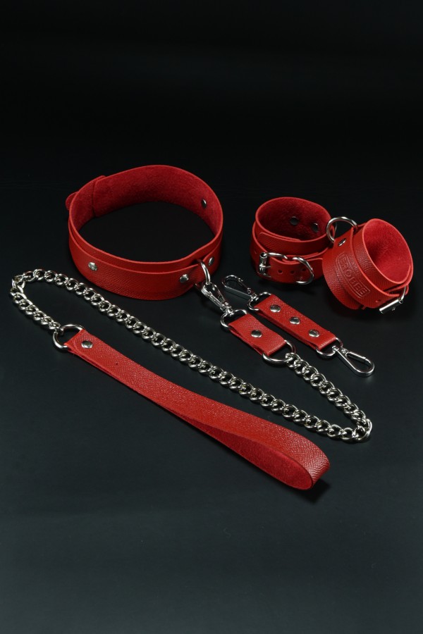 Erobee Fantazi Kelepçe & BDSM Tasma İkili Set | Premium Suni Deri Origin Serisi - Kırmızı