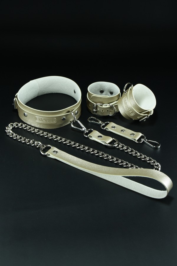 Erobee Fantazi Kelepçe & BDSM Tasma İkili Set | Premium Suni Deri Origin Serisi - Gold