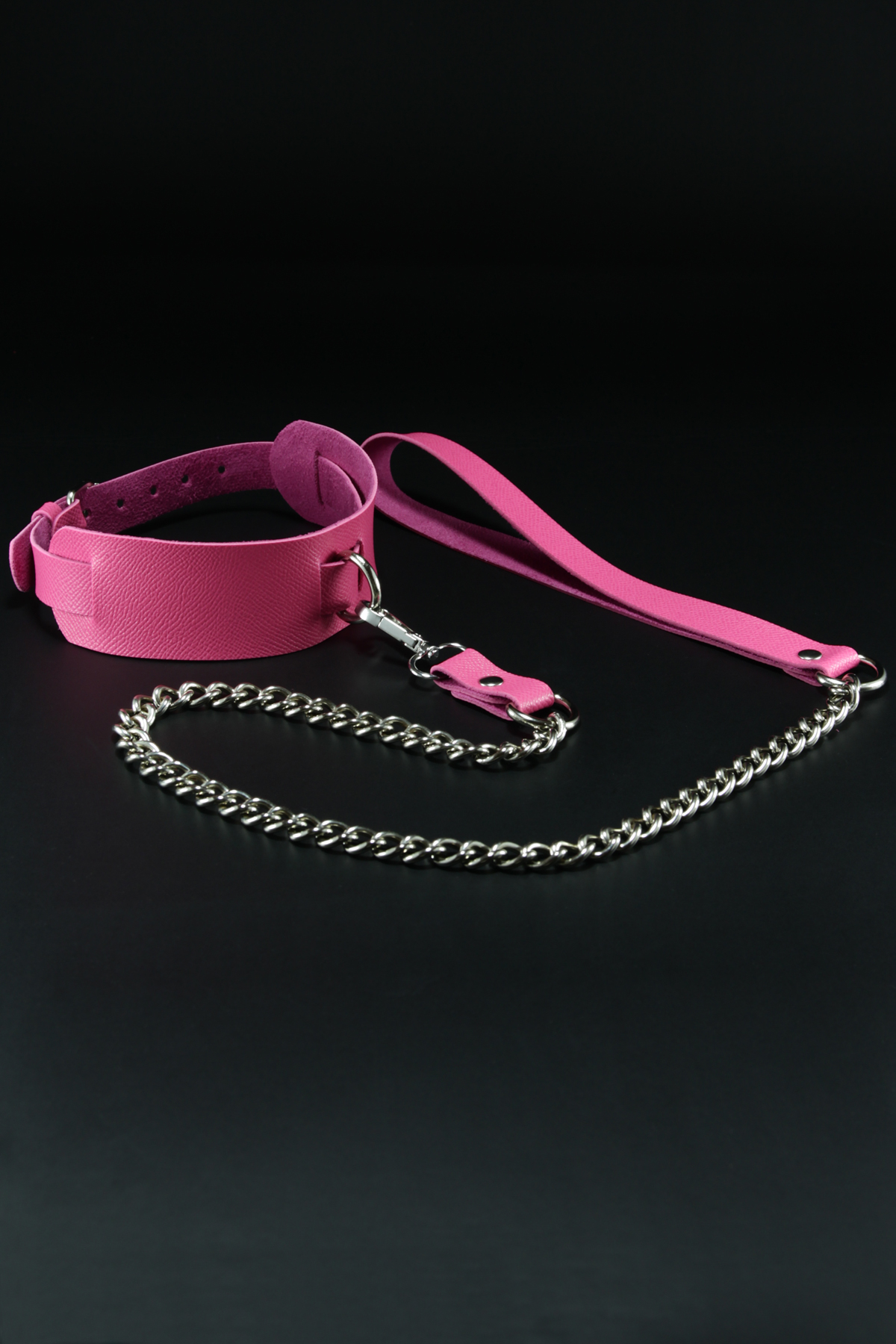Erobee Fantazi Tasma | Zincirli Choker Özel Tasarım Suni Deri Between Serisi - Fuşya