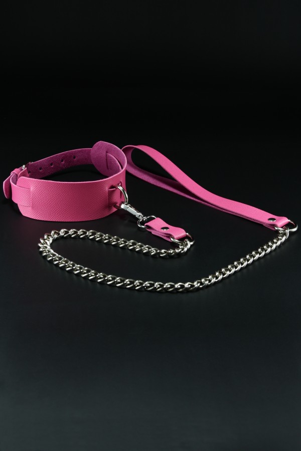 Erobee Fantazi Tasma | Zincirli Choker Özel Tasarım Suni Deri Between Serisi - Fuşya