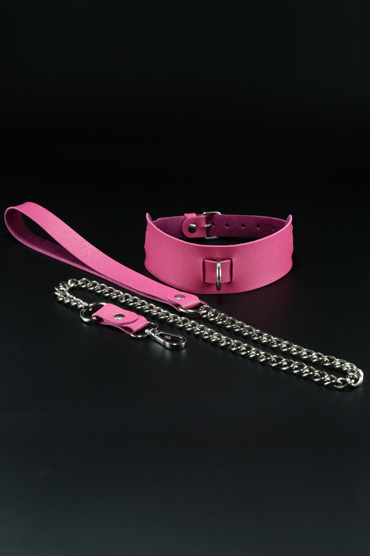 Erobee Fantazi Tasma | Zincirli Choker Özel Tasarım Suni Deri Between Serisi - Fuşya