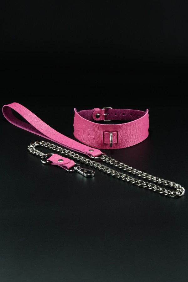 Erobee Fantazi Tasma | Zincirli Choker Özel Tasarım Suni Deri Between Serisi - Fuşya