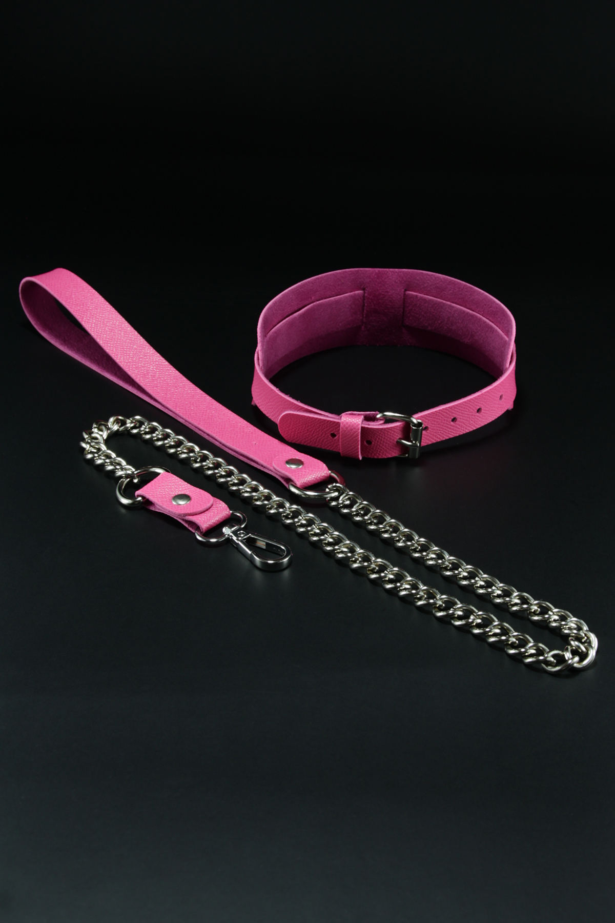 Erobee Fantazi Tasma | Zincirli Choker Özel Tasarım Suni Deri Between Serisi - Fuşya