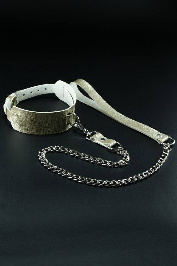 Erobee Fantazi Tasma | Zincirli Choker Özel Tasarım Suni Deri Between Serisi - Gold