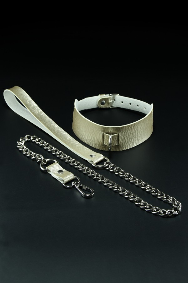 Erobee Fantazi Tasma | Zincirli Choker Özel Tasarım Suni Deri Between Serisi - Gold