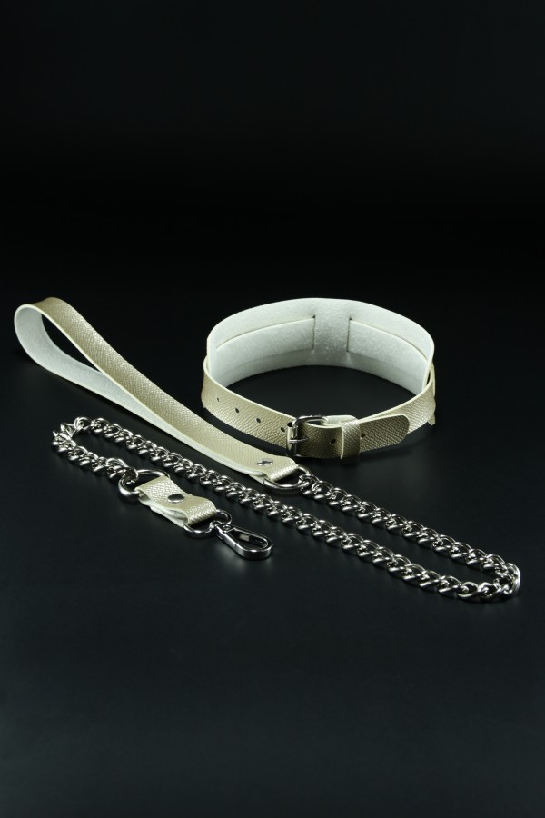 Erobee Fantazi Tasma | Zincirli Choker Özel Tasarım Suni Deri Between Serisi - Gold