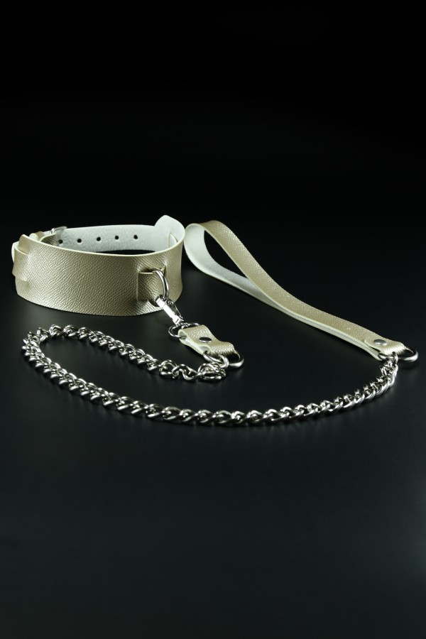 Erobee Fantazi Tasma | Zincirli Choker Özel Tasarım Suni Deri Between Serisi - Gold