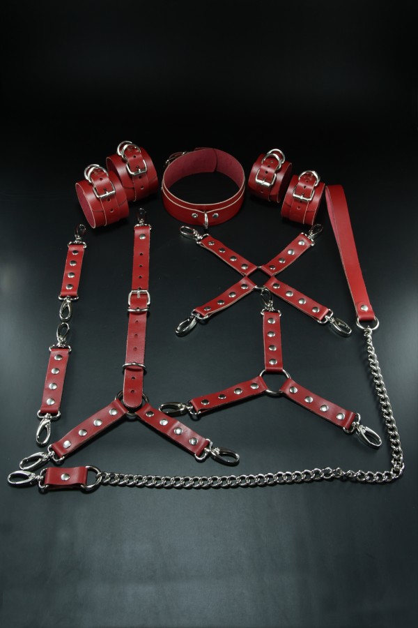 Erobee BDSM Set 6 Ürün 11 Parça Semi Vegetal Hakiki Deri Origin Optima Serisi - Kırmızı