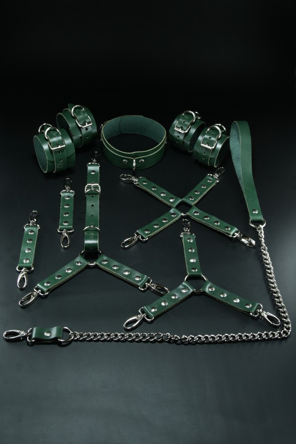 Erobee Hakiki Deri Full Fantazi Bondage Seti 11 Parça Origin Optima Serisi - Yeşil