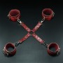 Erobee Hakiki Deri Fantezi El Ayak Kelepçeli Hogtie Seti X Aparatlı BDSM Set Origin Optima Serisi - Kırmızı