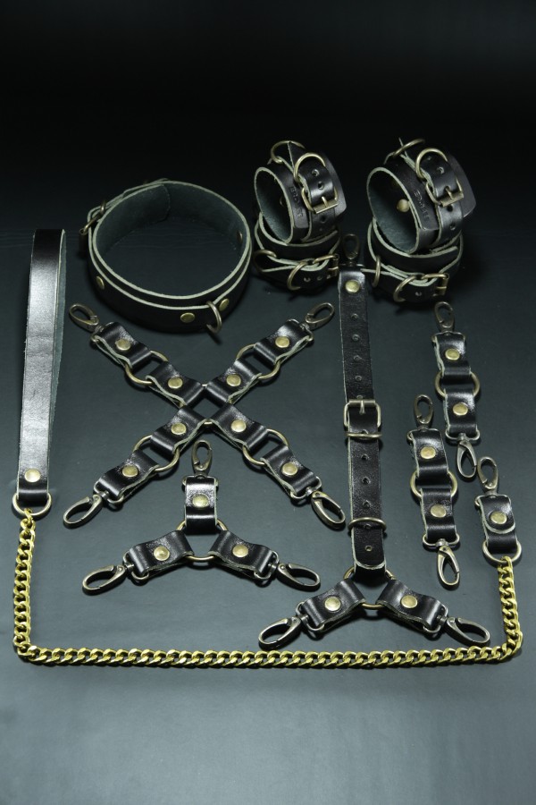 Erobee Vaketa Hakiki Deri Antik Aksesuarlı Full Fantazi Aksesuar Seti 11 Parça Origin Optima Serisi - Siyah