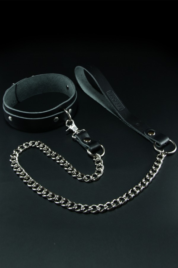 Erobee Hakiki Deri Zincirli Fantazi Tasma | BDSM Choker Origin Serisi - Siyah