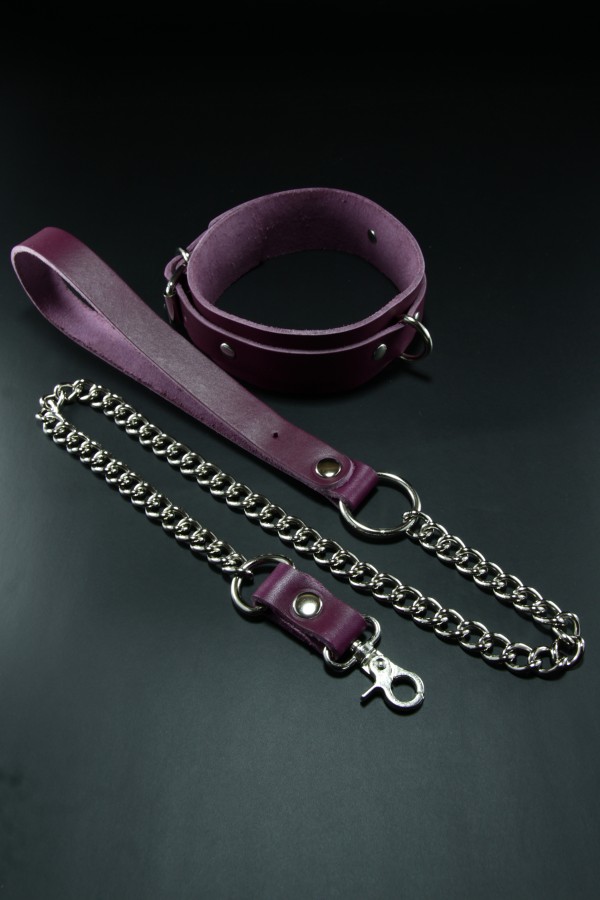 Erobee Hakiki Deri Zincirli Fantazi Tasma | BDSM Choker Origin Serisi - Mor
