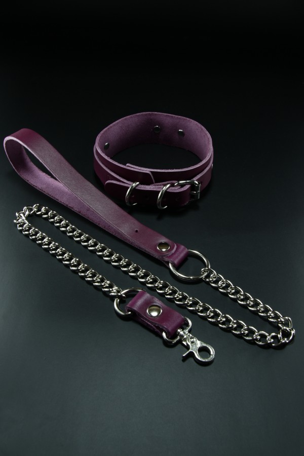 Erobee Hakiki Deri Zincirli Fantazi Tasma | BDSM Choker Origin Serisi - Mor