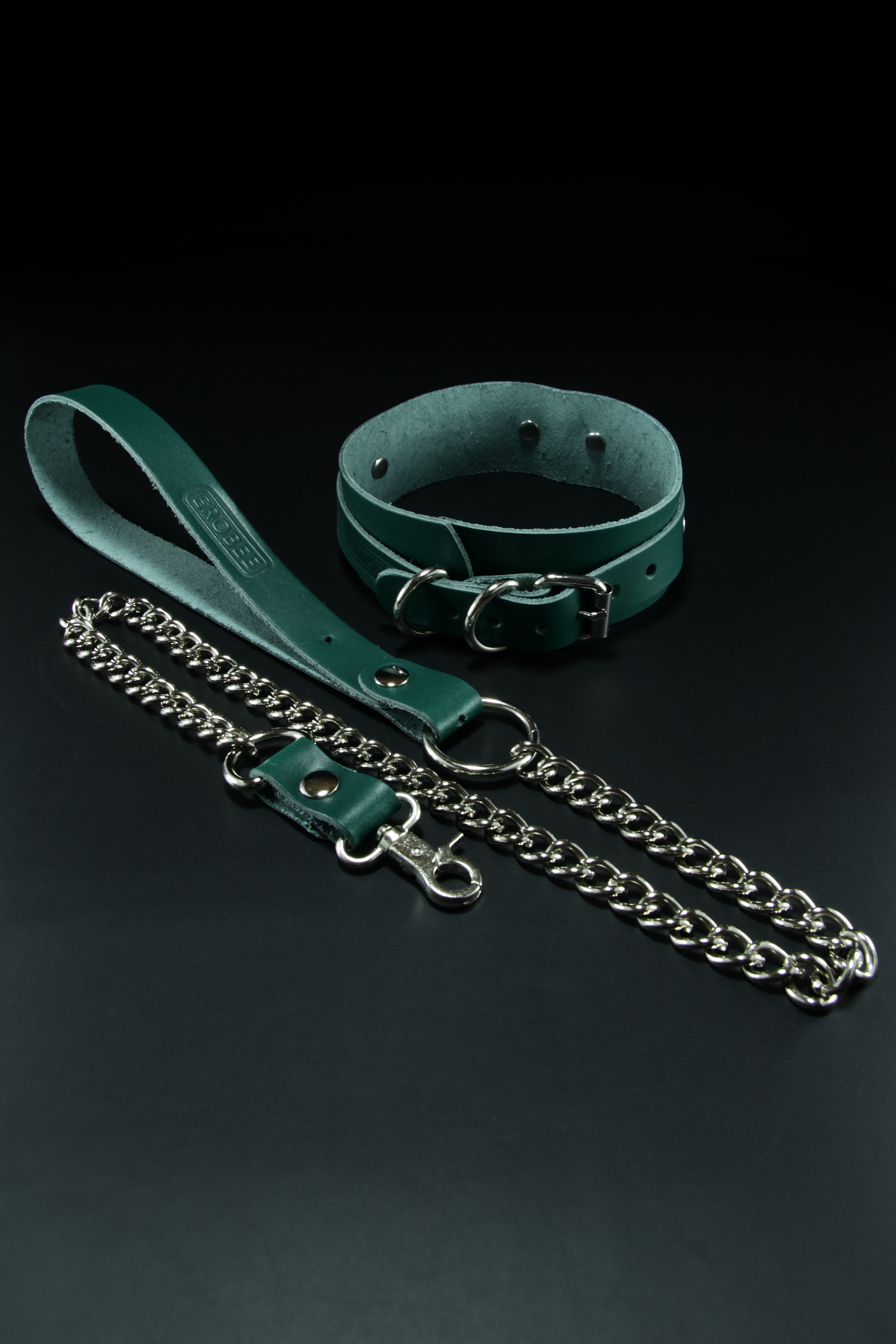 Erobee Hakiki Deri Zincirli Fantazi Tasma | BDSM Choker Origin Serisi - Yeşil