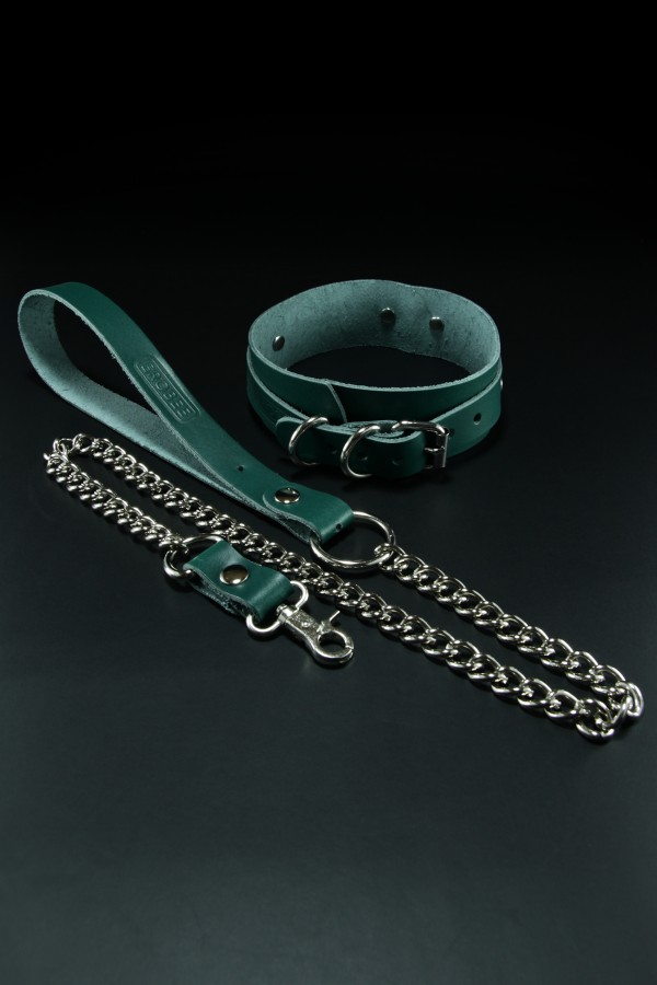Erobee Hakiki Deri Zincirli Fantazi Tasma | BDSM Choker Origin Serisi - Yeşil