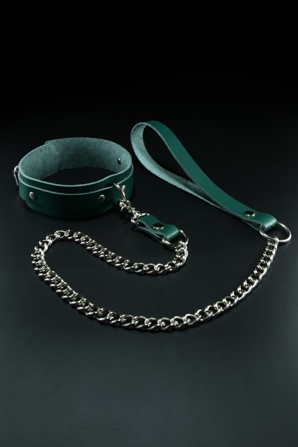 Erobee Hakiki Deri Zincirli Fantazi Tasma | BDSM Choker Origin Serisi - Yeşil