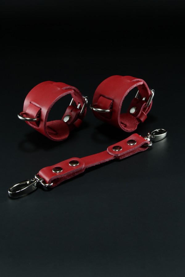 Erobee Hakiki Deri Kelepçe | Özel Tasarım BDSM Cuff Between Serisi - Kırmızı