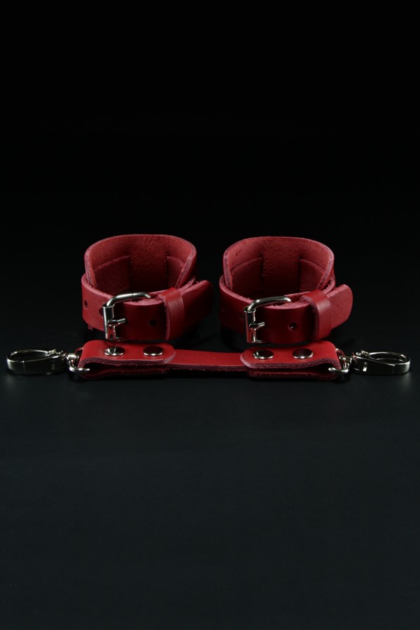 Erobee Hakiki Deri Kelepçe | Özel Tasarım BDSM Cuff Between Serisi - Kırmızı