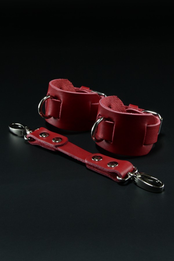 Erobee Hakiki Deri Kelepçe | Özel Tasarım BDSM Cuff Between Serisi - Kırmızı